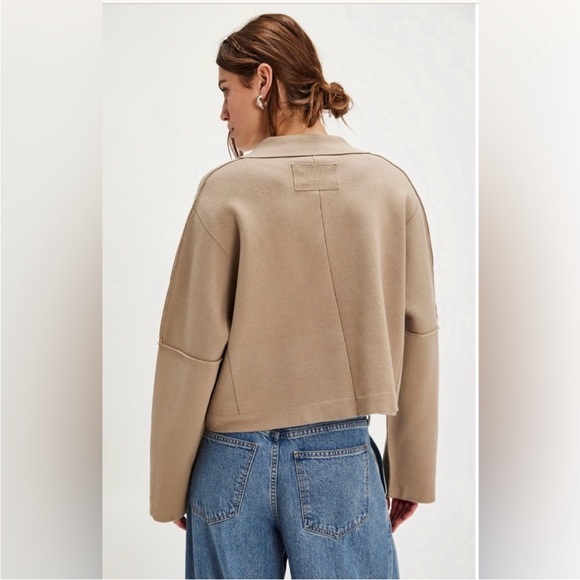 We the Free Free People Sadie Crop Sweater Knit Blazer Taupe Brown Tree House XL - Picture 7 of 8